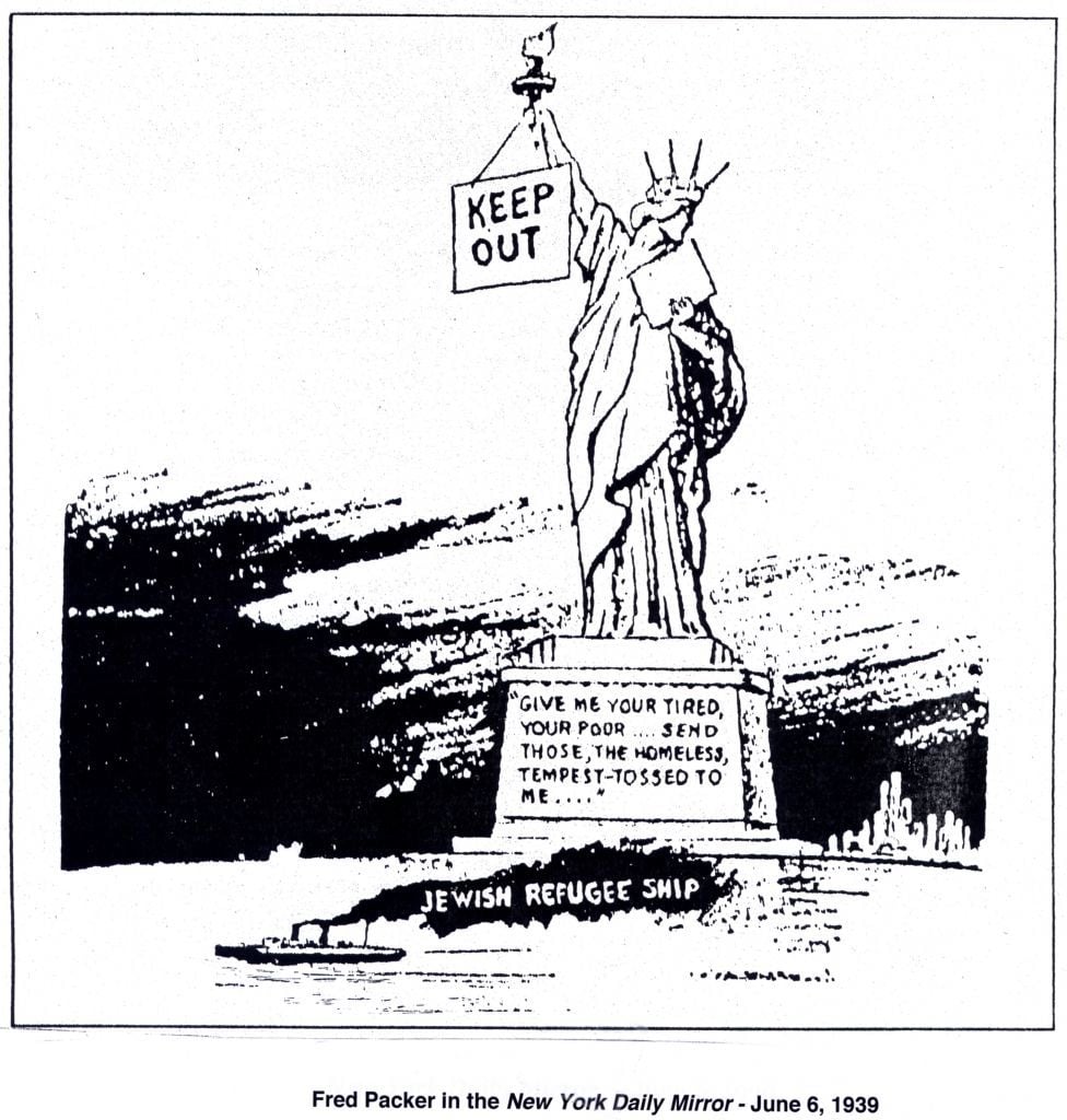 A 1939 Fred L. Packer cartoon about the American government's refusal to allow Jewish refugees into the U.S.