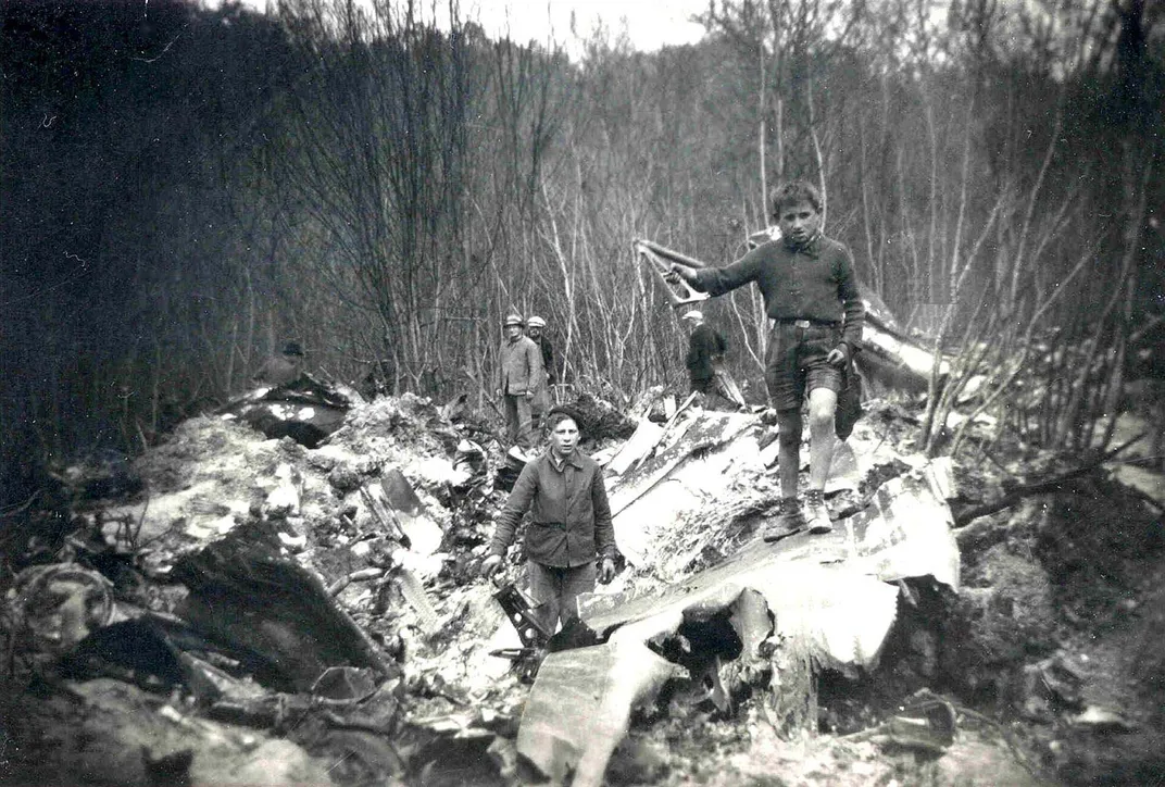 Remains of the B-24 Liberator Murray Simon was piloting when he was shot down over France in May 1944