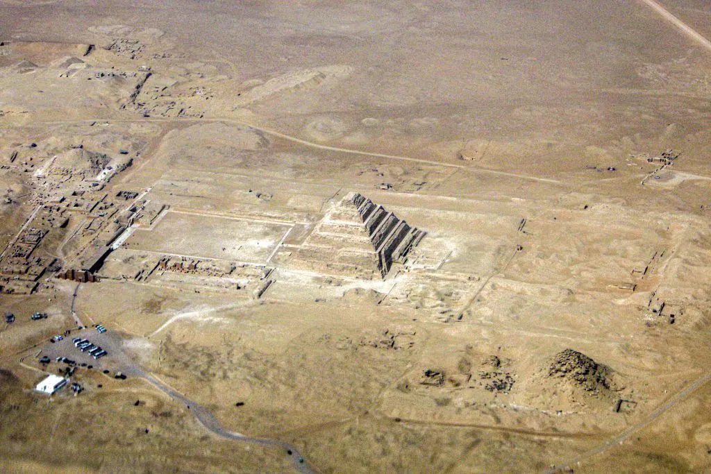 An aerial view of the Step Pyramid in Egypt