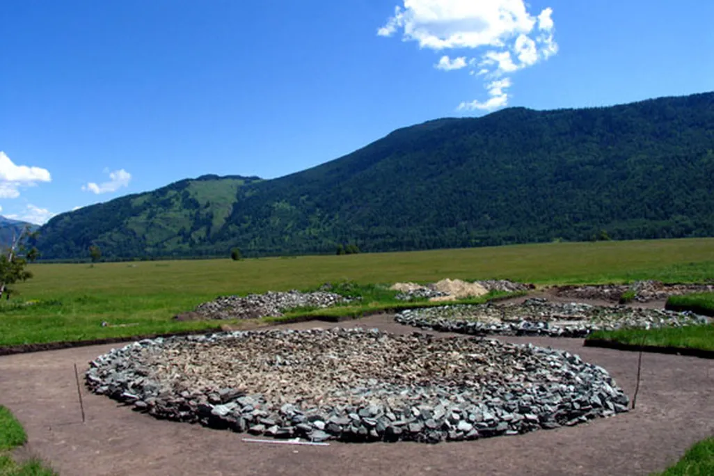 View of the “kurgan” burial mounds at Berel in East Kazakhstan
