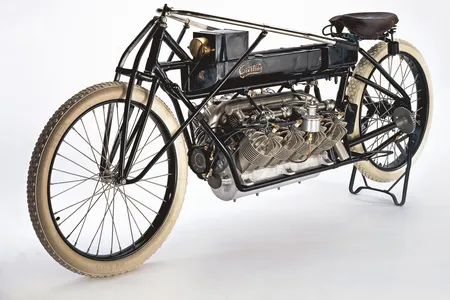 Designed in 1906, Glenn Curtiss' first V-8 motorcycle required a longer, sturdier frame than any previous bike to support the massive weight of the engine.
