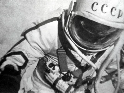 Alexei Leonov during history’s first spacewalk, March 18, 1965.