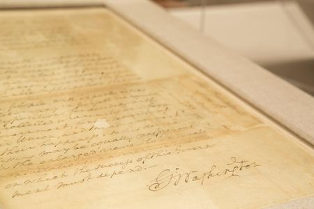 George Washington's handwritten inaugural speech, currently on display at the National Archives. 