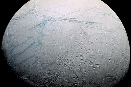 Cassini views Enceladus in July 2005.