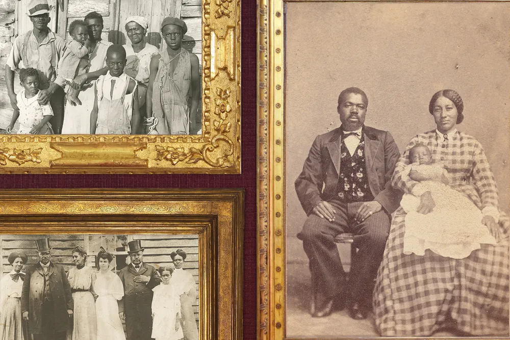 An illustration of three historic photos of Black families