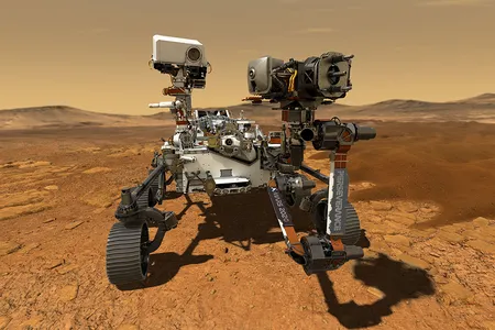 An illustration of the Perseverance rover on Mars