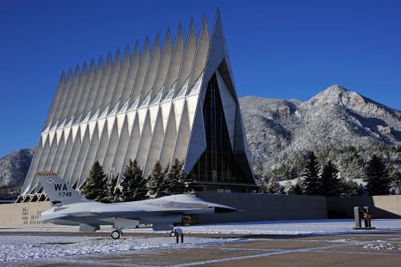 Three years after the 1955 dedication, cadets transferred to a newly built academy (the academy chapel is shown here).