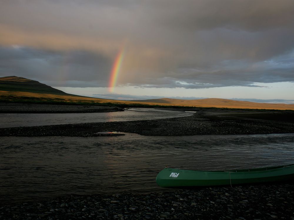 A rainbow over the Kokalik River in Alaska