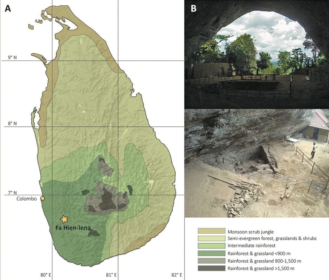 Map of Sri Lanka w/ site of cave highlight