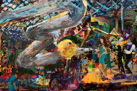 Digital artist Jeremy Sutton's finished painting captured the many elements of the event.