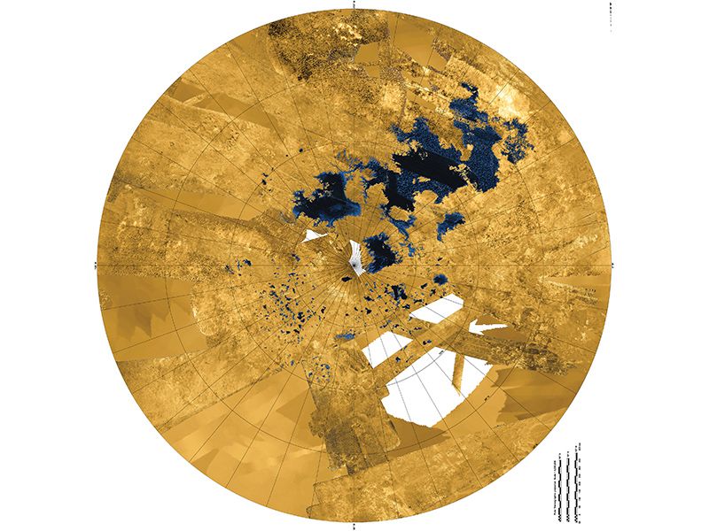 map of Titan's north pole and lakes