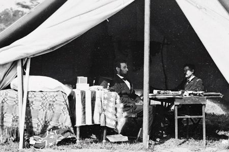 George McClellan, with Abraham Lincoln at Antietam in 1862, took command of the Union armies but let the president wait.