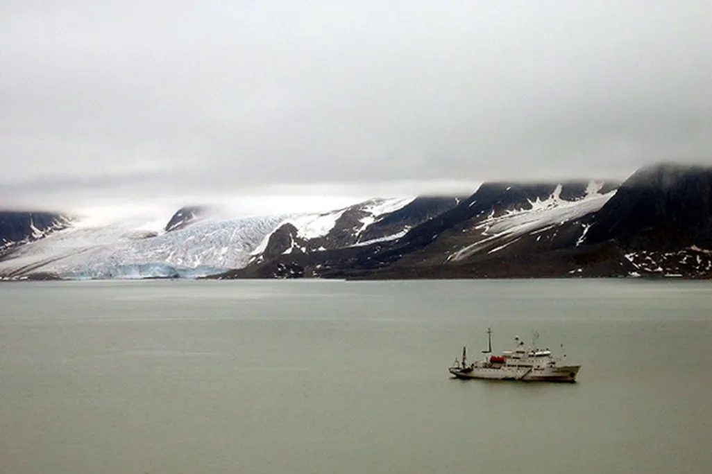 The Professor Molchanov sails off the coast of Svalbard.