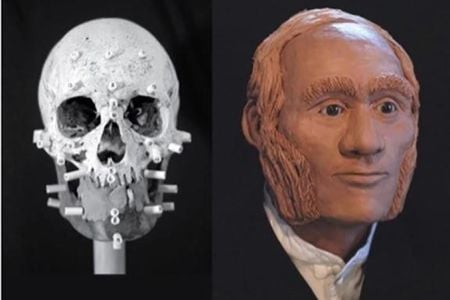 This facial reconstruction envisions what HMS Erebus engineer John Gregory may have looked like.