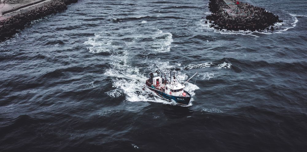 A fishing boat leaving port in Point Pleasant Beach, New Jersey.