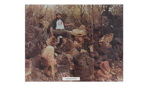 Lonnie Holley with artwork, ca. 1995 / unidentified photographer.Jimmy Hedges papers and Rising Fawn Folk Art Gallery records, 1969-2015, bulk 1991-2013. Archives of American Art, Smithsonian Institution