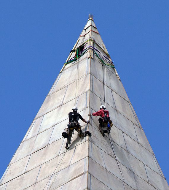 Repair crews inspect for damage after the 2011 Virginia earthquake.