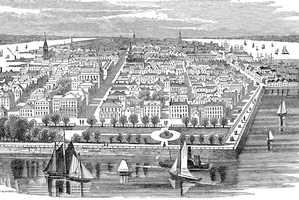 Charleston, South Carolina, was founded in 1670 and is the state's oldest city. The drawing depicts it in 1860.