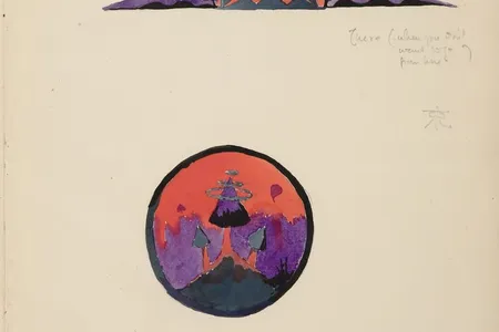 Two related images from The Book of Ishness, a
sketchbook of abstract paintings that Tolkien
began while he was an undergraduate at Exeter
College, Oxford. The images date from early
1914 when Tolkien was in his third year. 