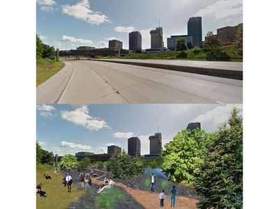 Rendering of the Innerbelt National Forest, a "pop-up forest" in Akron, Ohio