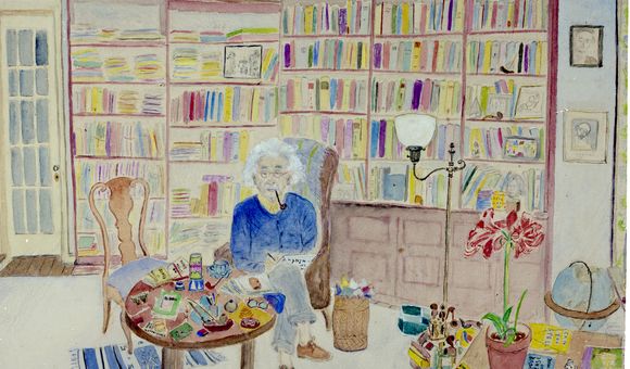 Plunguian’s watercolor of Einstein in his Princeton office (Courtesy of Smithsonian Institution Archives)