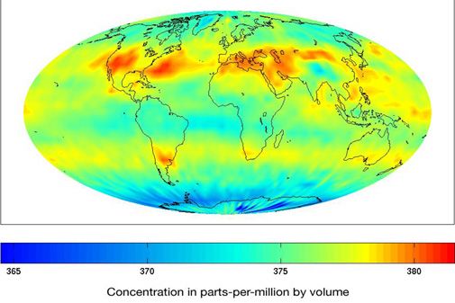 A NASA sensor maps the worldwide distribution of CO2 in the atmosphere.