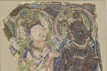 Two celestial beings, China, Kucha, Kizil, Cave 224 or 205, 6th century CE