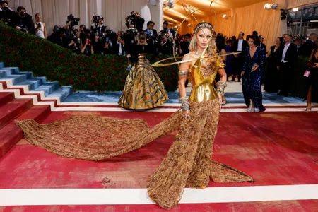 Natasha Poonawalla arrives on the red carpet in a sari for the Met Gala in May 2022.