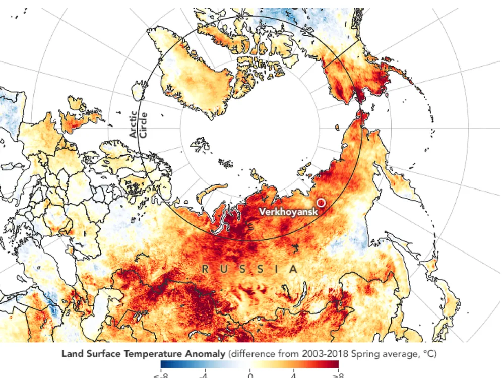 NASA Earth Observatory Map of Arctic heat wave