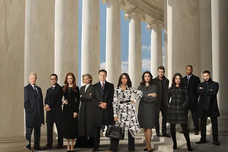 ABC's "Scandal" stars Jeff Perry as Cyrus Beene, Joshua Malina as David Rosen, Darby Stanchfield as Abby Whelan, Portia de Rossi as Elizabeth North, Tony Goldwyn as President Fitzgerald Grant, Kerry Washington as Olivia Pope, Bellamy Young as Mellie Grant, Scott Foley as Jake Ballard, Katie Lowes as Quinn Perkins, Cornelius Smith Jr. as Marcus Walker and Guillermo Diaz as Huck.