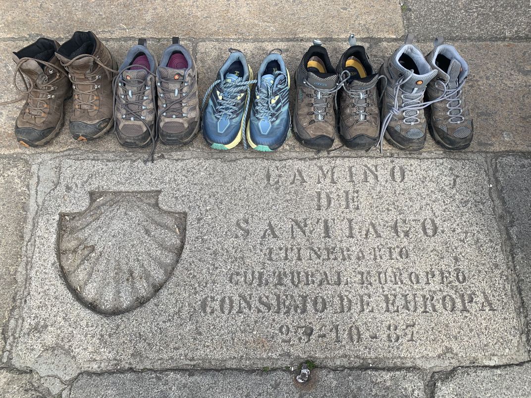 Hiking boots at Santiago de Compostela. Credit: Sharon Boyle