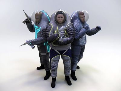 The next thing in astronaut couture? And why does the guy on the left get two drills?