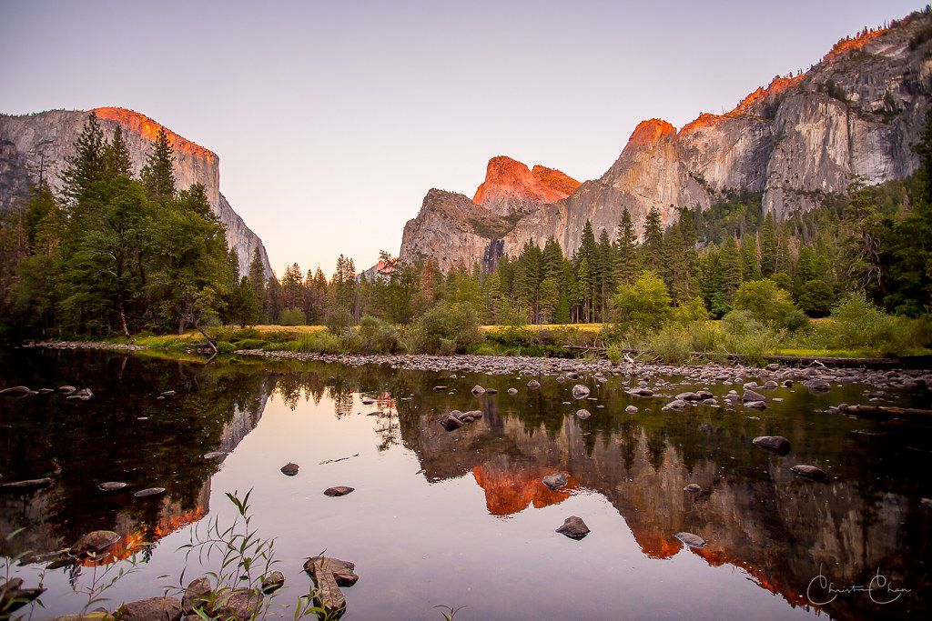 Beautiful view of rocks reflected in water