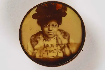 The Larry J. West Collection features an array of early photography, (above: Untitled (pin, woman in hat) by unidentified artist, ca. 1865), presenting a stunning new visual record.