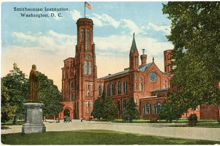 No re-opening date for the Smithsonian Institution (above: vintage postcard of the Smithsonian Castle in Washington, D.C) is announced. Officials say they are monitoring the situation.