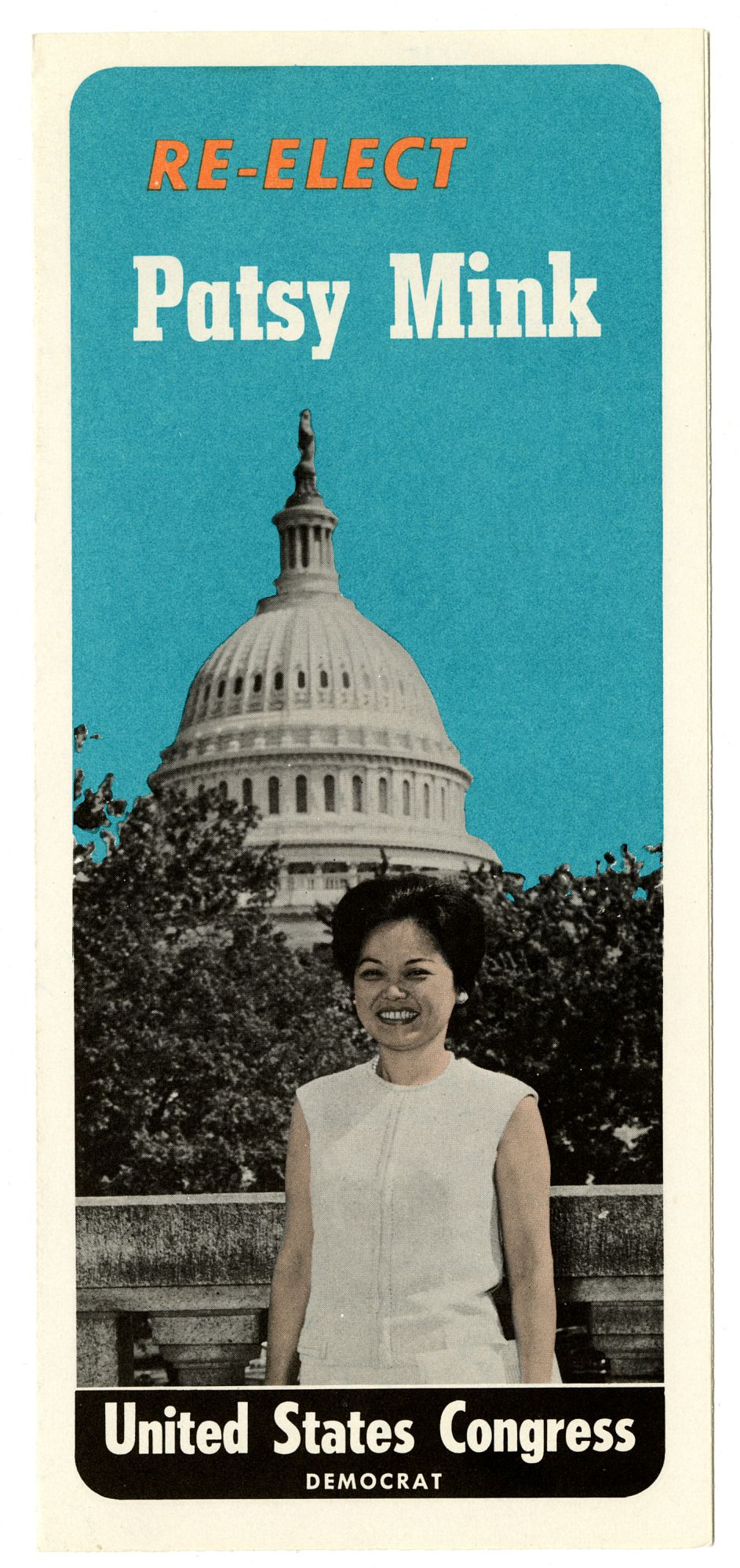 Colorized photo of Patsy Mink in front of the U.S. Capitol