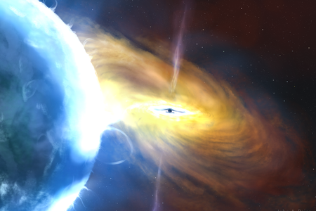 Illustration of a black hole pulling in surrounding gas.