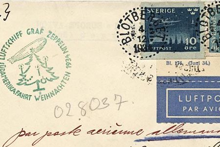 The cards and letters aboard the Graf Zeppelin bore a distinctive mark on their envelopes: a small image stamped in ink.