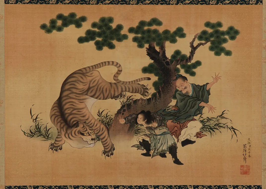 Saving Father from Tiger, Hokusai
