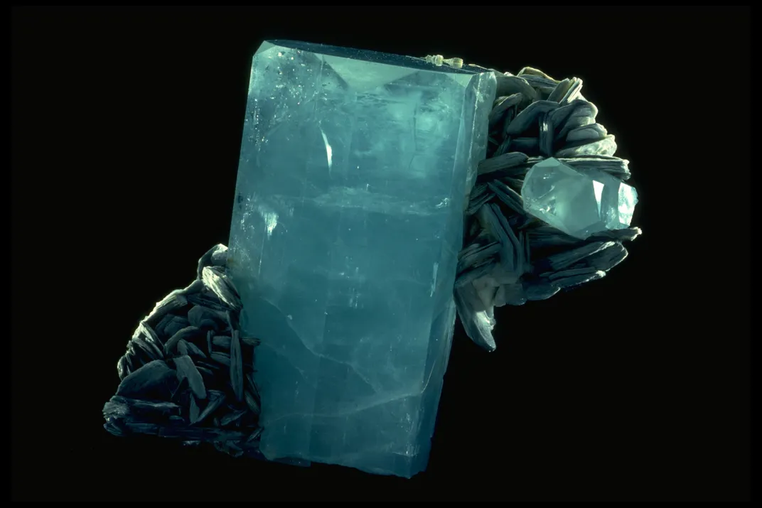 Rectangle-shaped aquamarine on black background.