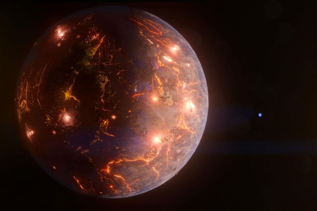 Illustration of planet with fiery cracks all over it