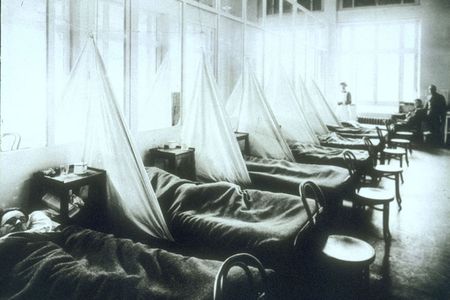 American Expeditionary Force victims of the flu pandemic at U.S. Army Camp Hospital no. 45 in Aix-les-Bains, France, in 1918.