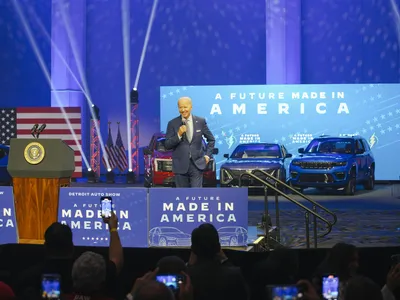 President Joe Biden speaks during the 2022 North American International Auto Show in Detroit on Wednesday, Sept. 14, 2022.&nbsp;