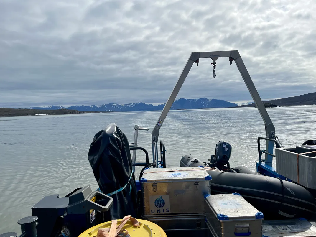 The view from the back of a research vessel on the Arctic Ocean