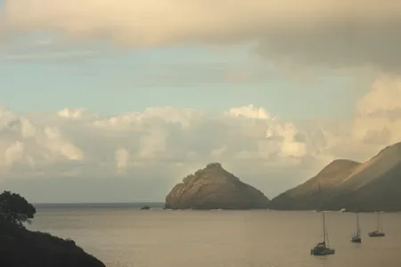 The entrance to Taiohae Bay, on the island of Nuku Hiva, where Herman Melville lived in 1842.