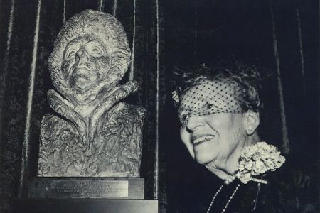 A sculpture of Louise Arner Boyd alongside the subject herself. This bust is part of the Marin History Museum collection in Novata, California. 