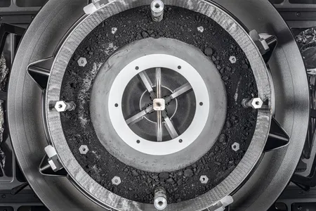 The open canister with the sample collected from the asteroid Bennu inside. Scientists hope the sample can help them better understand planet formation and the origin of life on Earth.