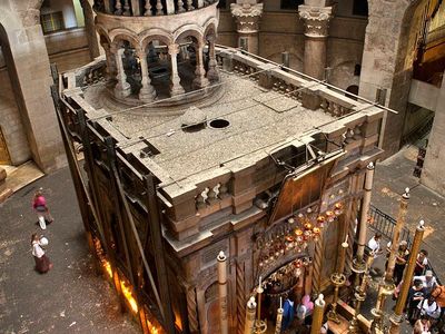 The Edicule which houses the remains of Jesus' tomb