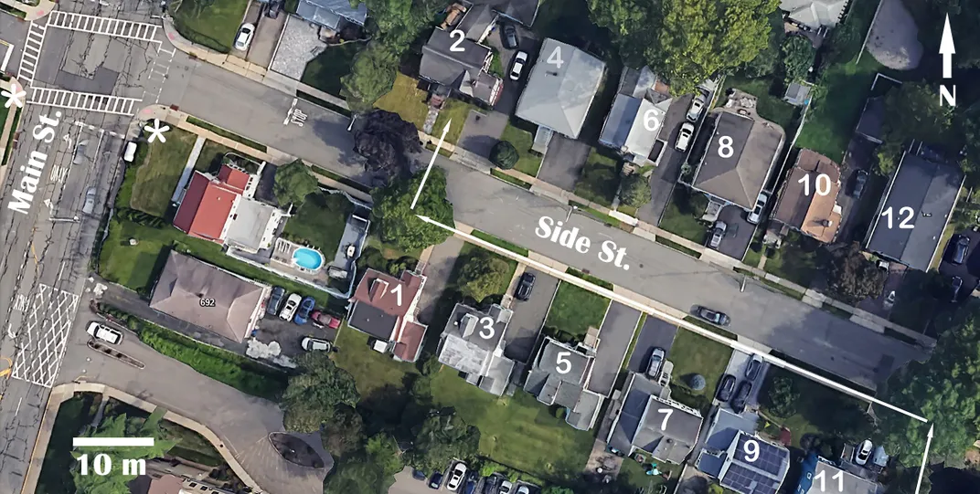 Overhead view of neighborhood street