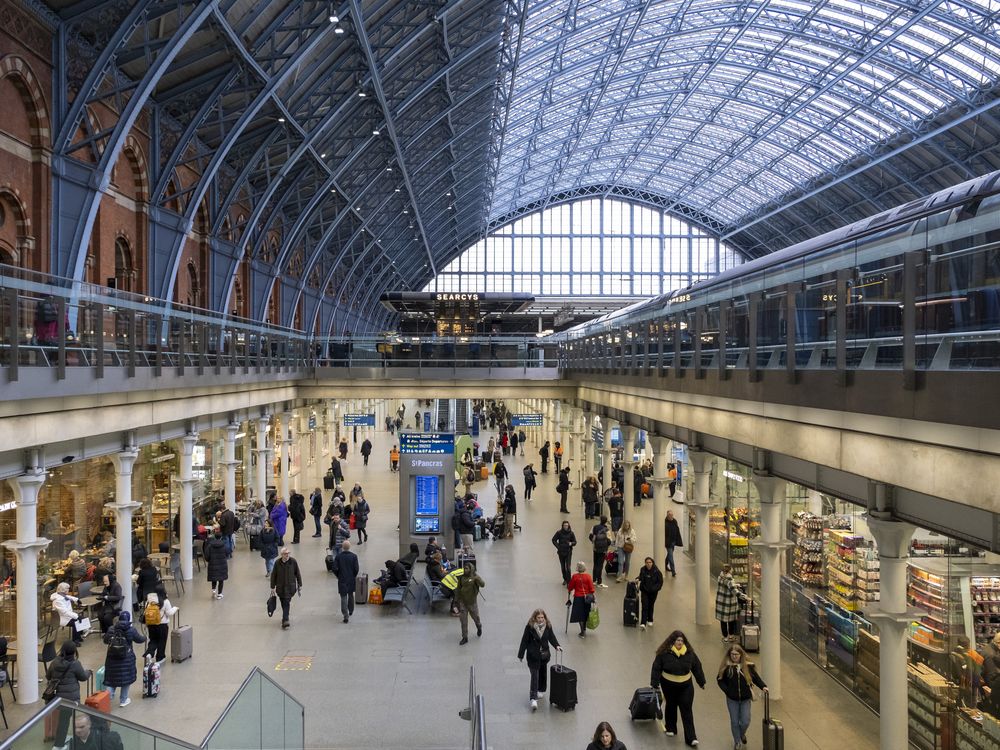 Inside of busy rail station